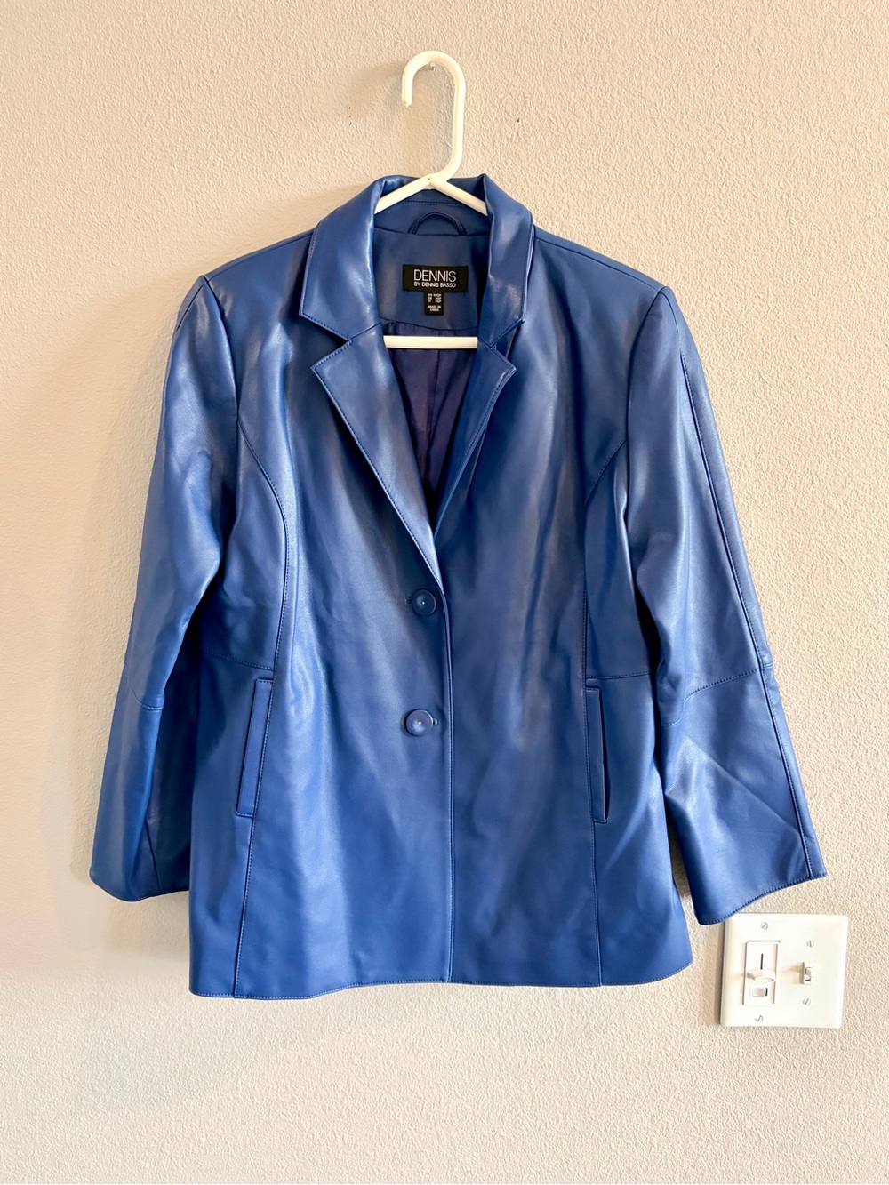 Dennis Basso Blue Leather Blazer Jacket XXSP